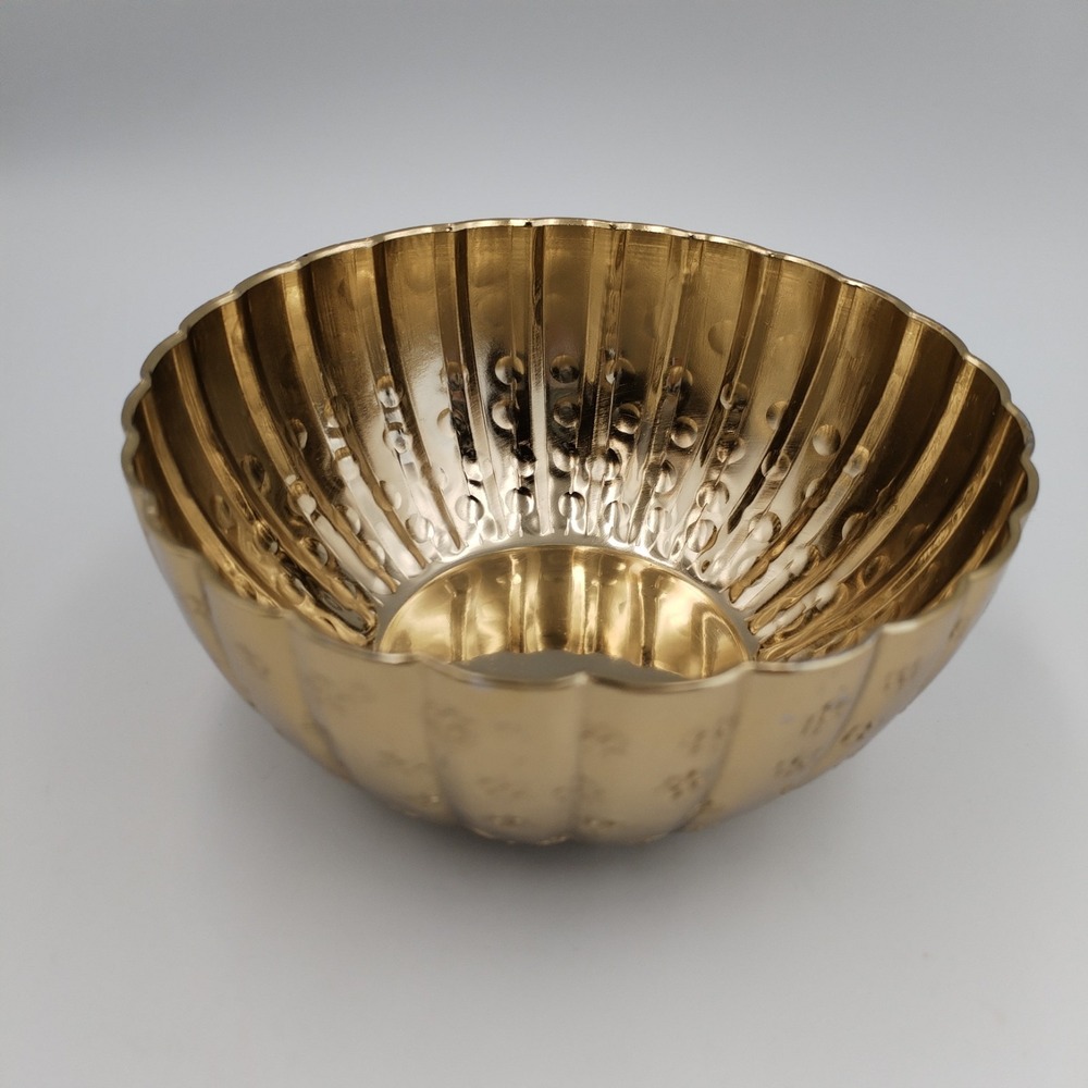 Vintage Gold Tone Scalloped Bowl Fluted Flower Petal Stamped Pattern Catchall